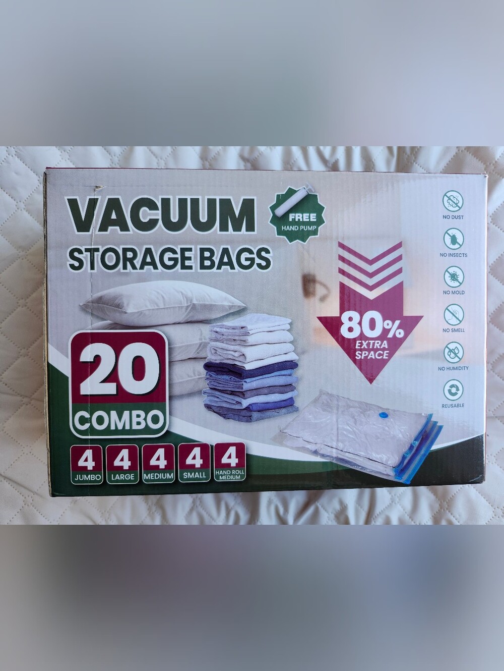 Vacuum Storage Bags 20-Pack Combo - White/Grey
